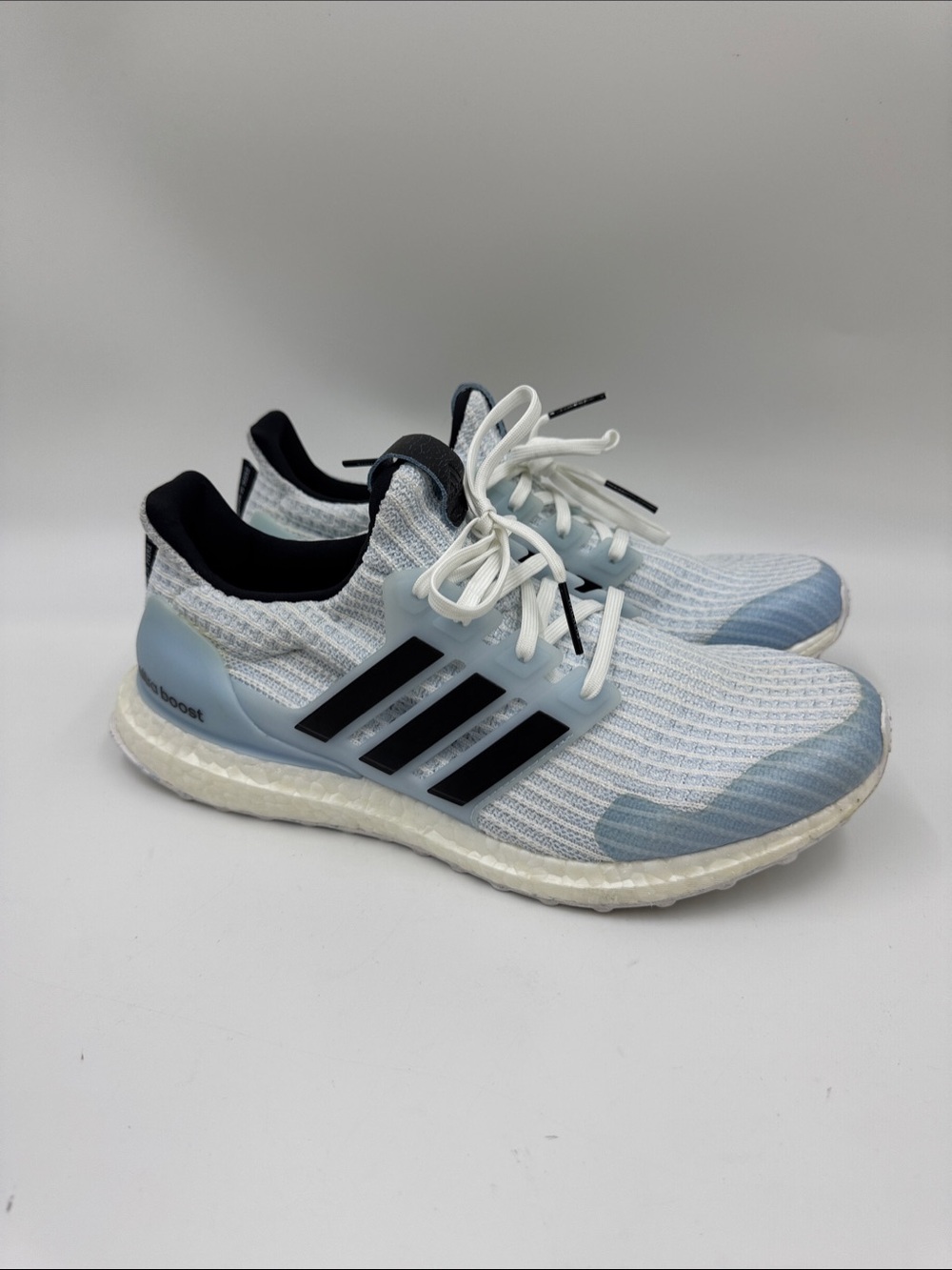 adidas Men’s Athletic Running Shoes - White and Light Blue with Black Stripes